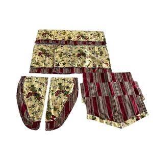 Custom Window Treatments 8 Pc Valance Curtains Gold Red Green Grapes Stripe